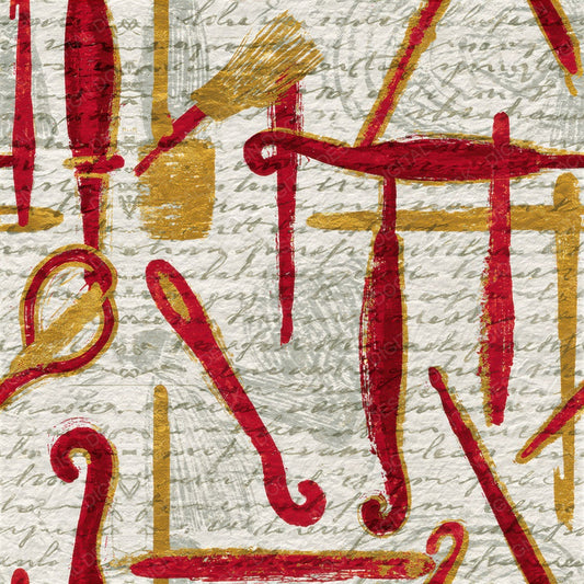 Chinoiserie Crochet Hooks Red Gold Seamless Digital Paper Pack (DDD014089)
