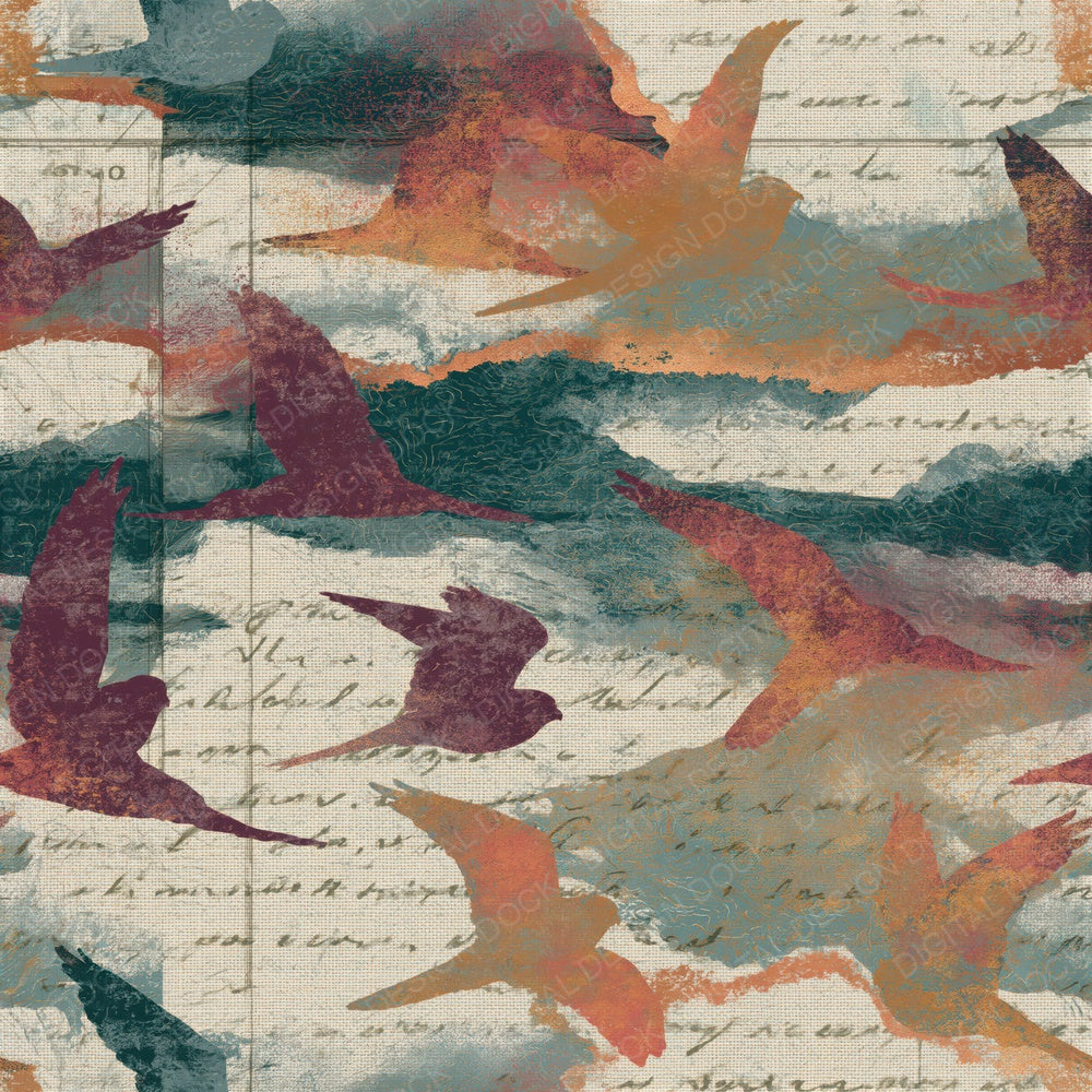 Antique Map Kestrel Ochre Plum Seamless Digital Paper Pack (DDD014106)