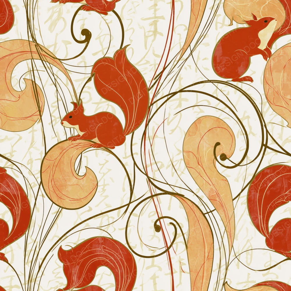 Art Nouveau Red Squirrels Lemon Digital Paper Pack (DDD014125)