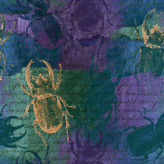 Torn Paper Stag Beetles Aurora Lilac Seamless Digital Paper Pack (DDD014138)