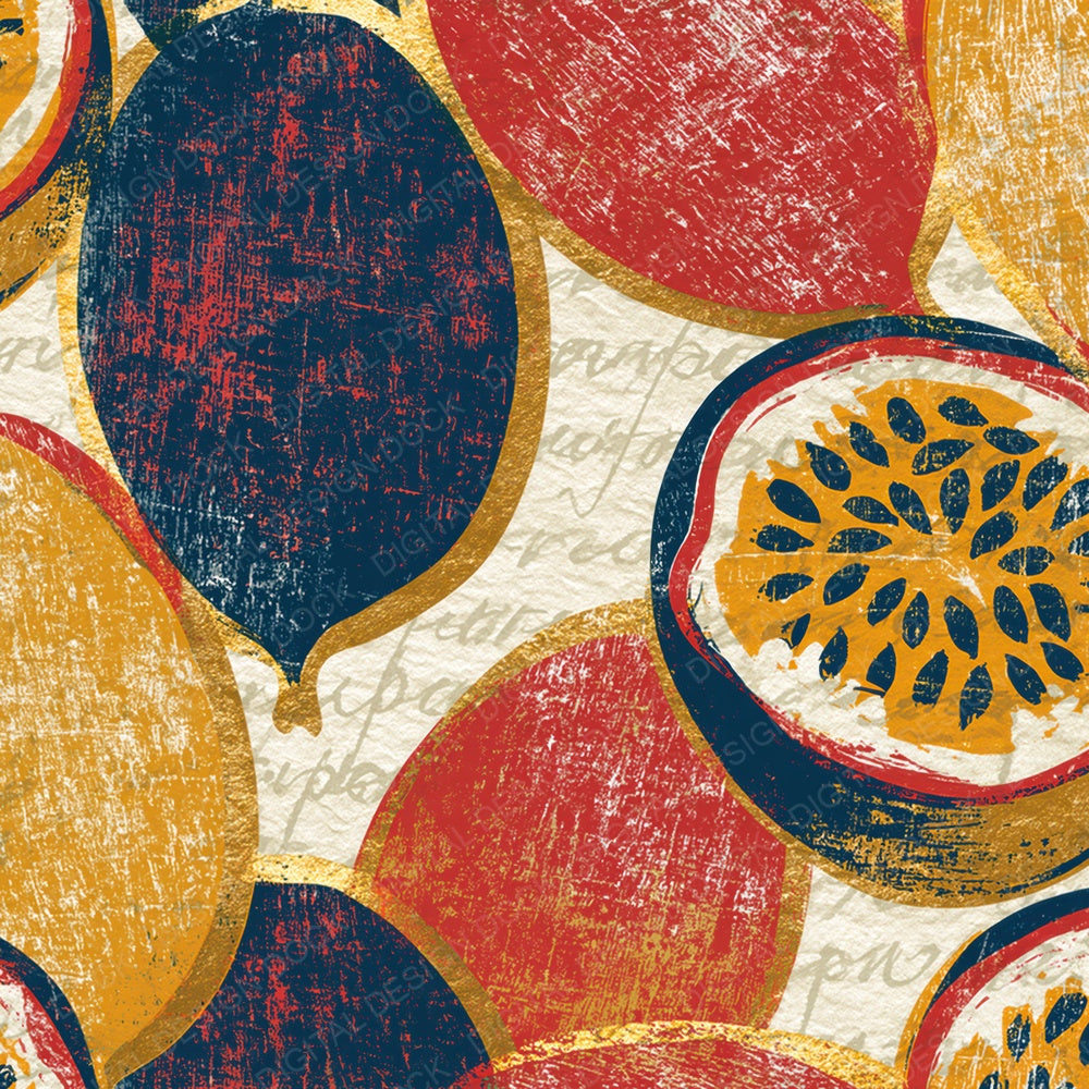 Woodcut Passion Fruit Mustard Navy Digital Paper Pack (DDD014143)