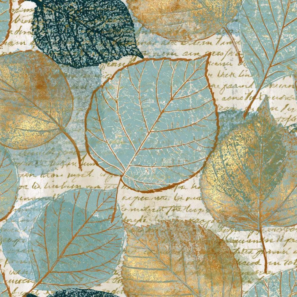 Etching Autumn Leaves Mint Gold Digital Paper Pack (DDD014145)
