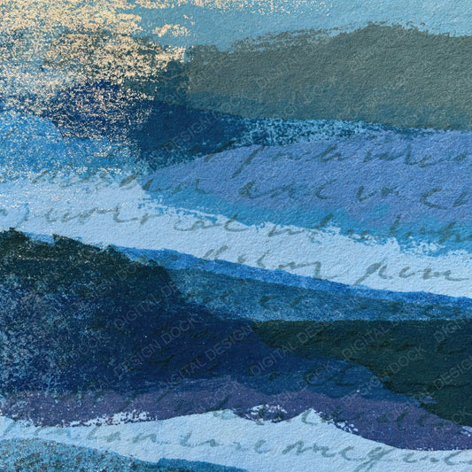 Monoprint Icy Blue Slate Indigo Abstract Digital Paper Pack (DDD014153)