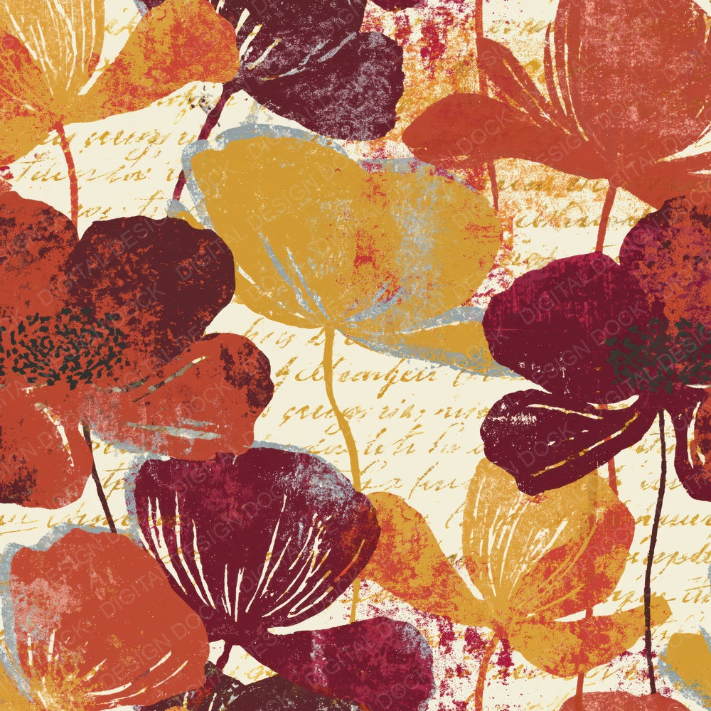 Screenprint Poppies Rust Maroon Digital Paper Pack (DDD014159)