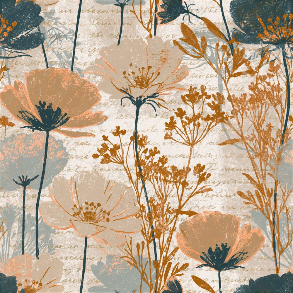 Screenprint Wildflowers Sand Dove Seamless Digital Paper Pack (DDD014160)