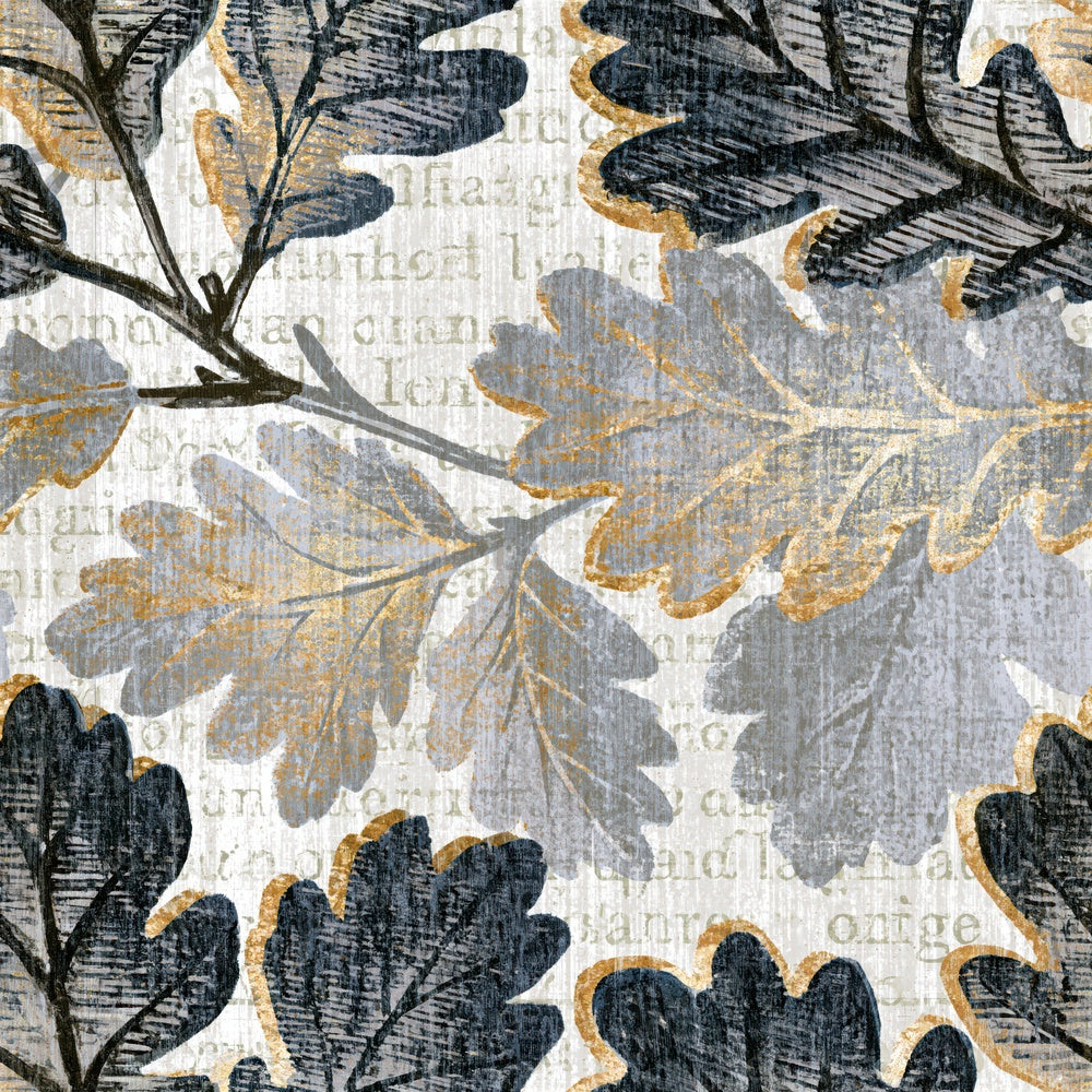 Woodcut Oak Leaves Silver Seamless Digital Paper Pack (DDD014183)