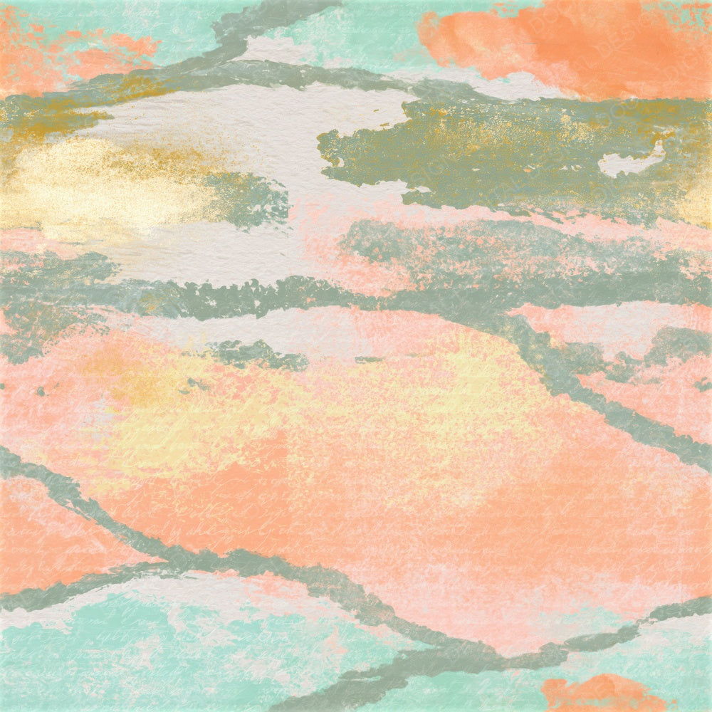 Linocut Peach Mint Butter Texture Seamless Digital Paper Pack (DDD014189)