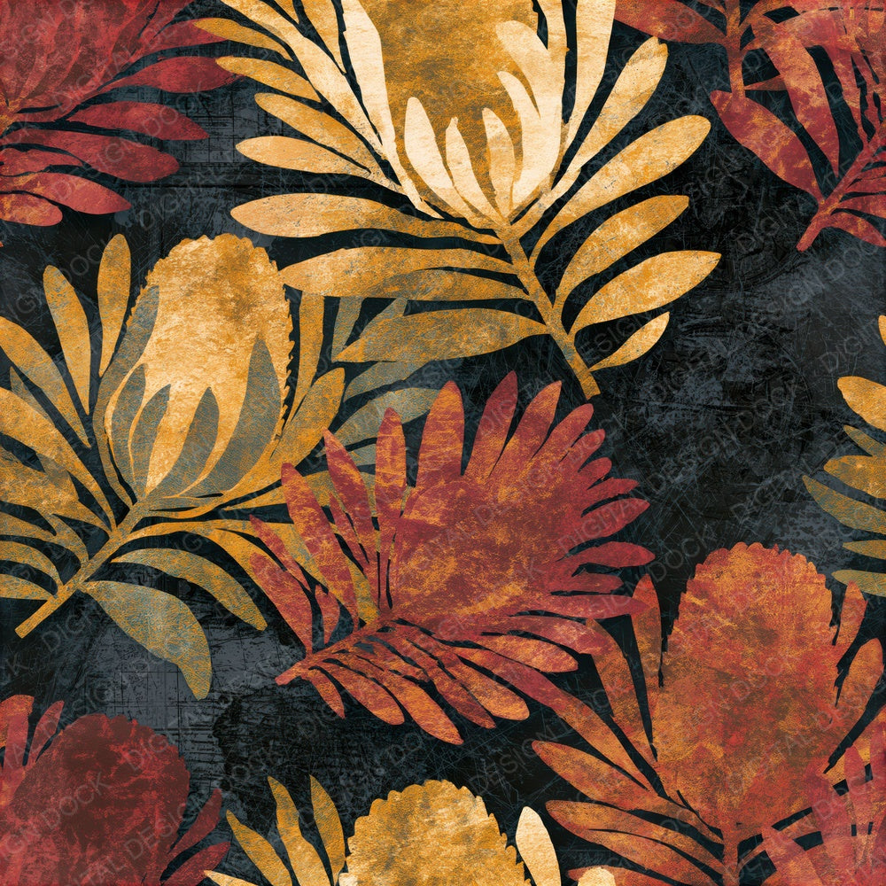 Scratchboard Banksia Rust Goldenrod Seamless Digital Paper Pack (DDD014194)
