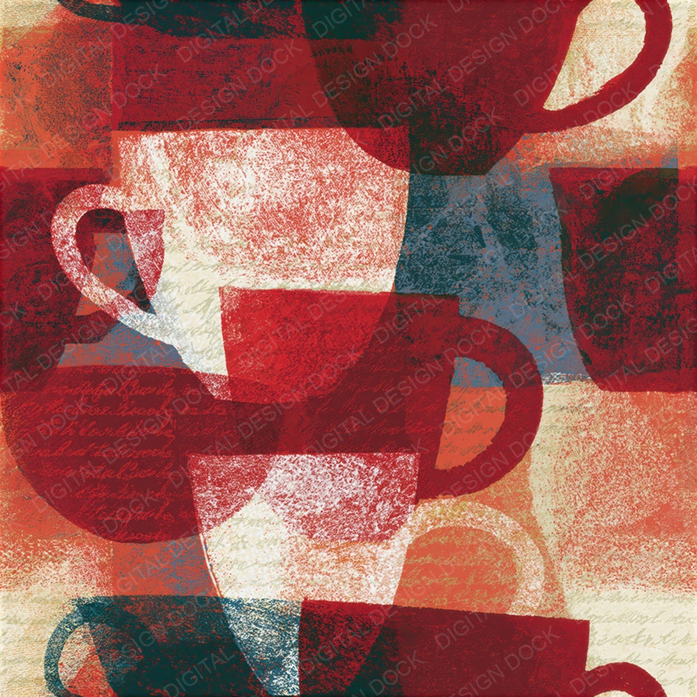 Etching Coffee Cups Cherry Ivory Seamless Digital Paper Pack (DDD014205)