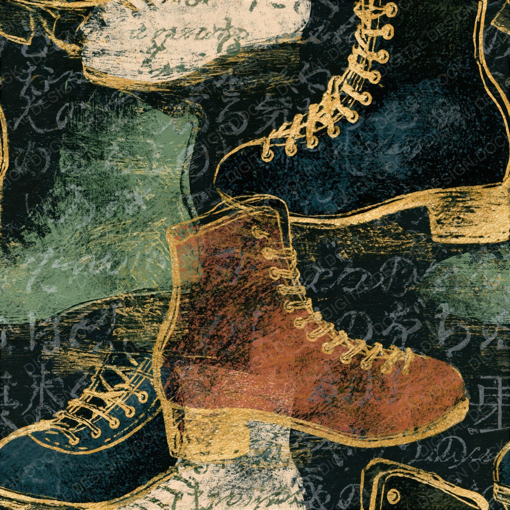 Scratchboard Roller Skates Tobacco Sage Seamless Digital Paper Pack (DDD014213)