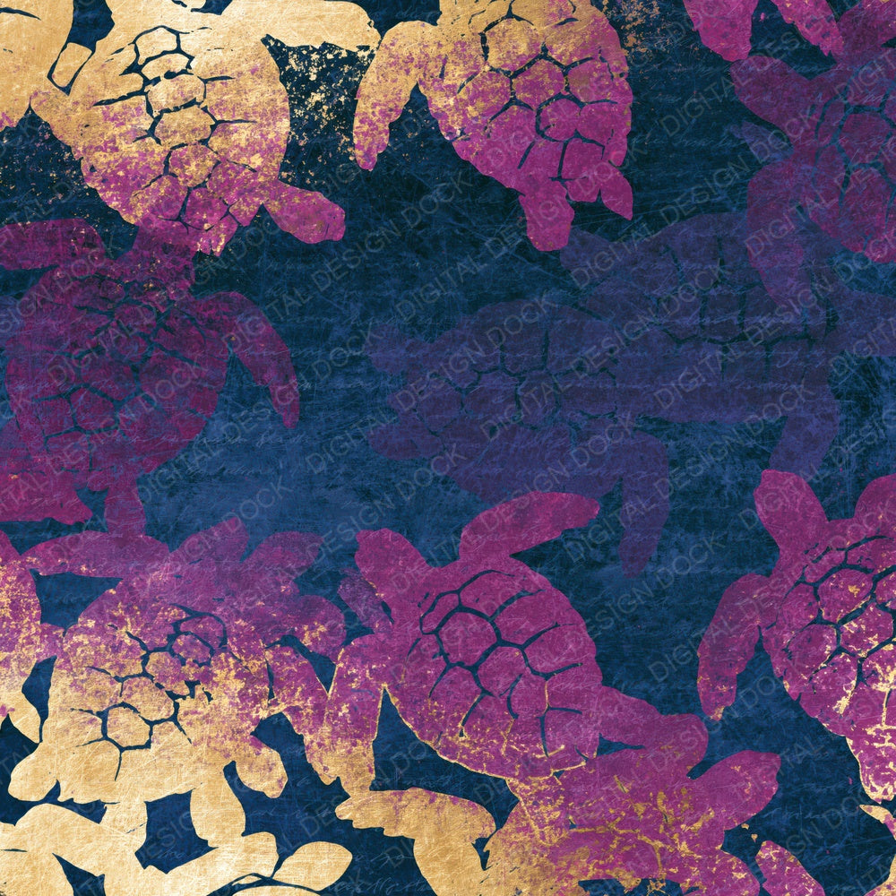 Scratchboard Turtles Rose Wine Navy Digital Paper Pack (DDD014214)