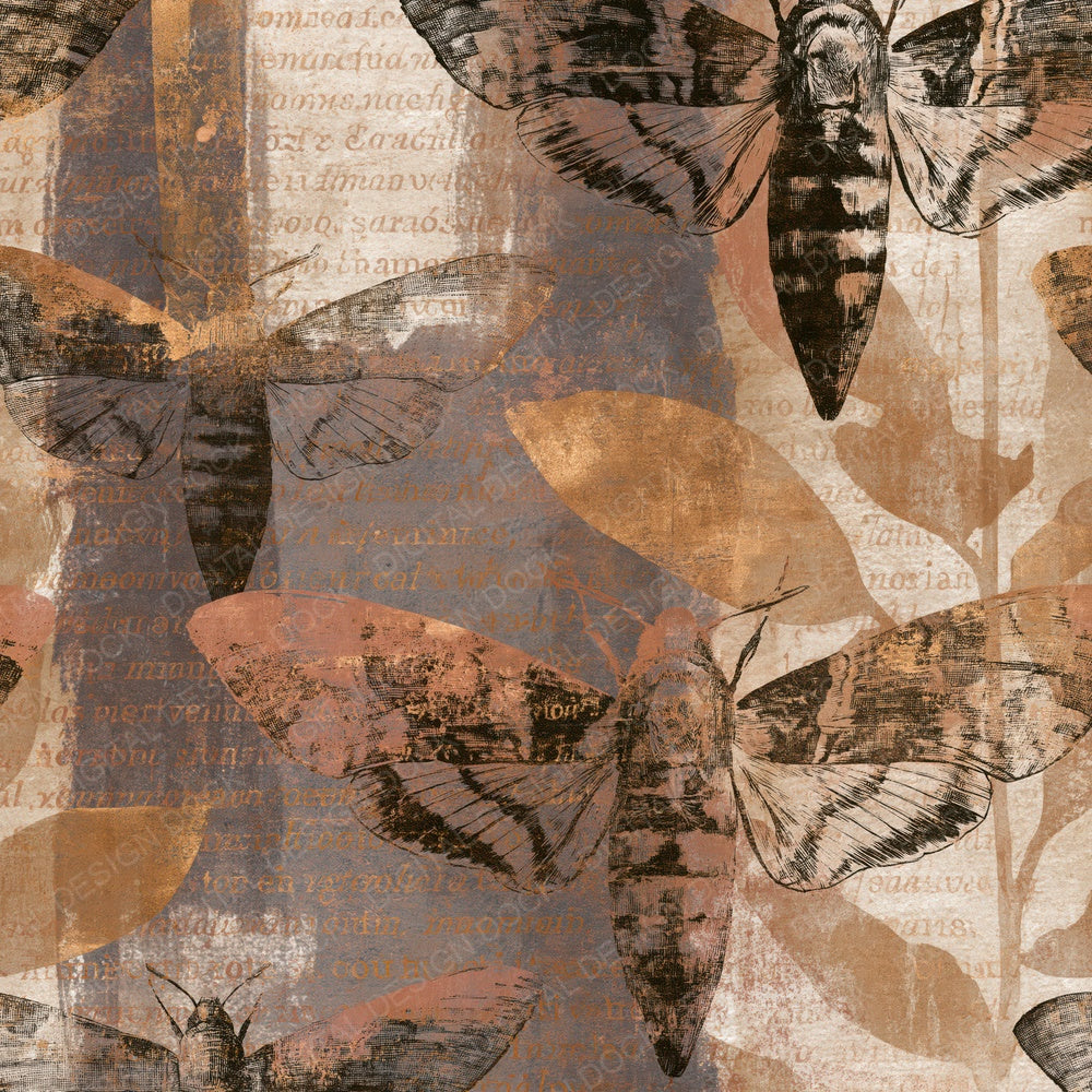 Etching Hawk Moths Sepia Parchment Digital Paper Pack (DDD014227)