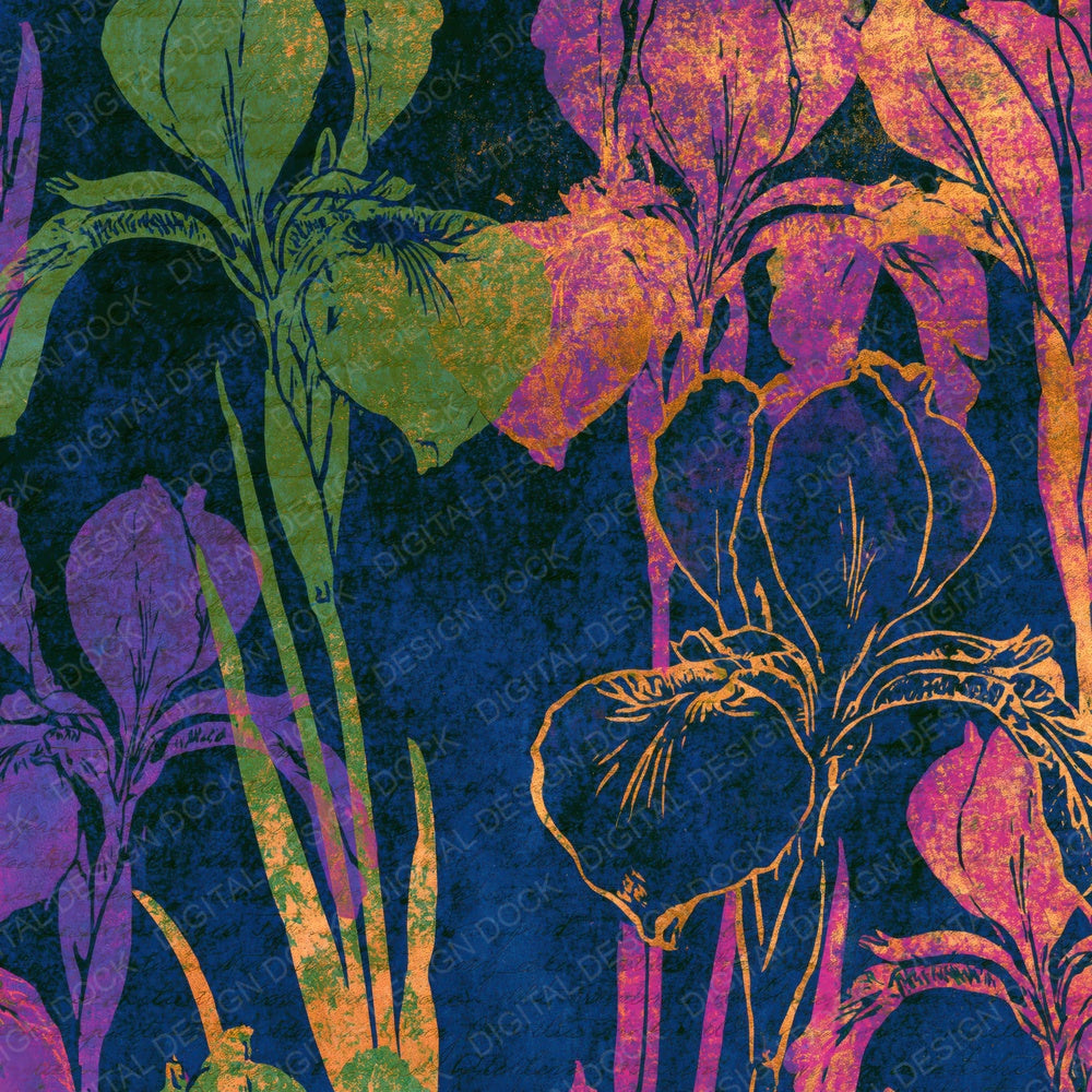 Linocut Iris Neon Magenta Midnight Digital Paper Pack (DDD014230)