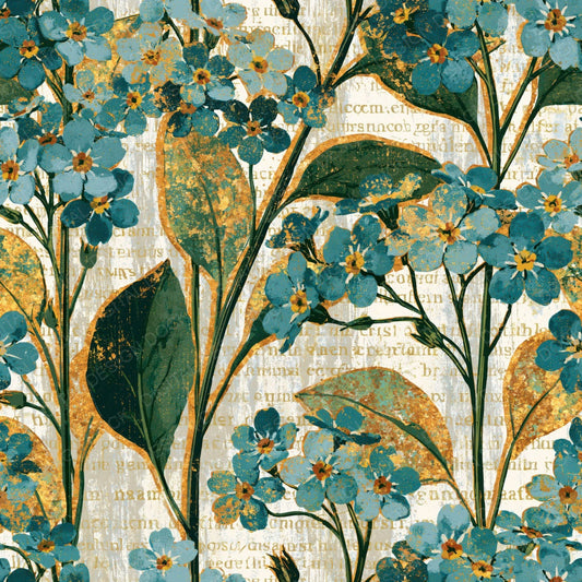 Woodblock Forget Me Nots Gold Eucalyptus Digital Paper Pack (DDD014237)