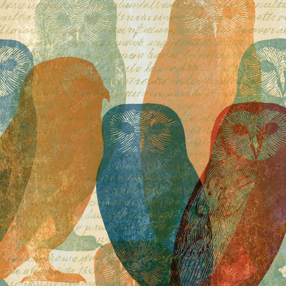 Etching Baby Owls Apricot Pistachio Digital Paper Pack (DDD014266)