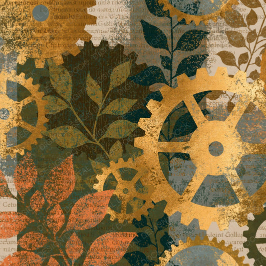 Screenprint Brass Mechanisms Moss Oat Digital Paper Pack (DDD014278)