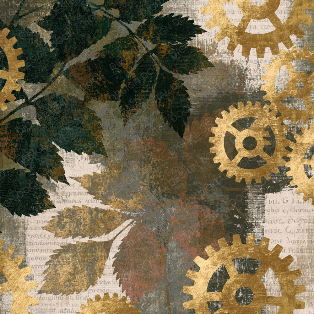 Screenprint Brass Mechanisms Moss Oat Digital Paper Pack (DDD014278)