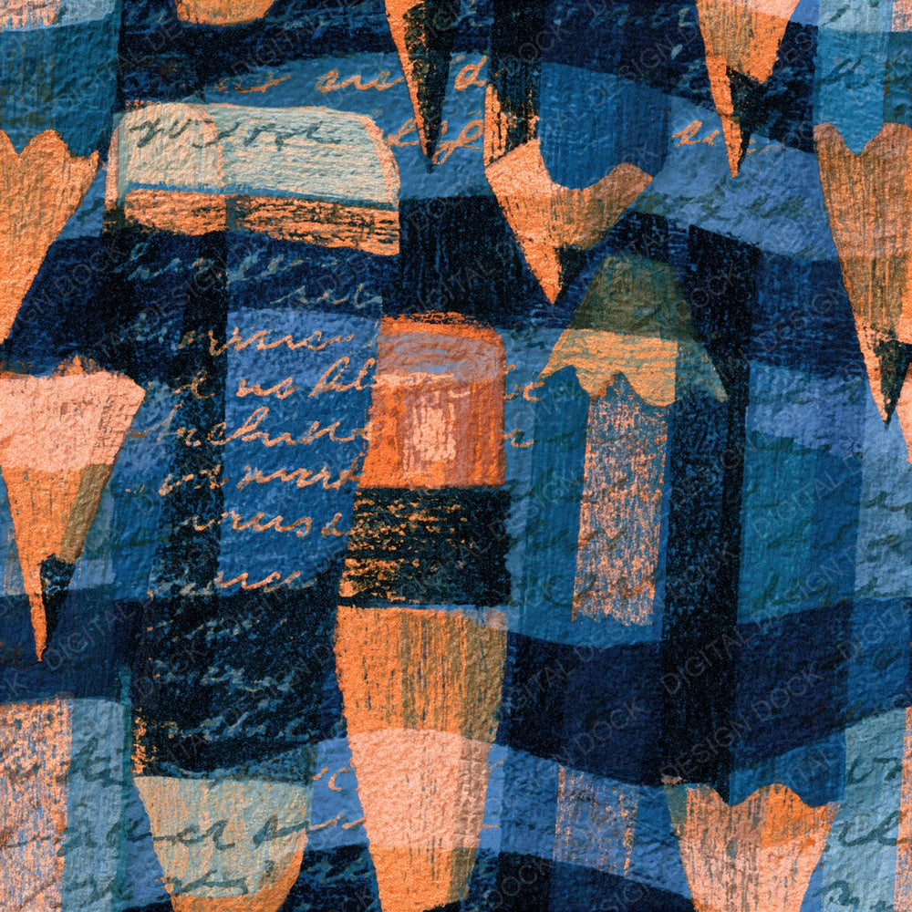 Woodcut Pencils Erasers Indigo Seamless Digital Paper Pack (DDD014284)