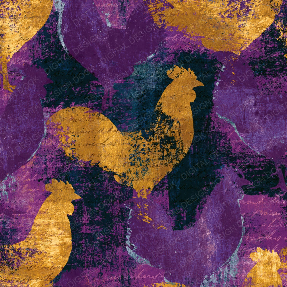 Monoprint Rooster Weather Vane Aubergine Digital Paper Pack (DDD014292)