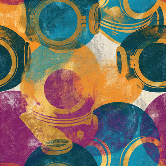 Letterpress Diving Helmets Ochre Plum Seamless Digital Paper Pack (DDD014311)
