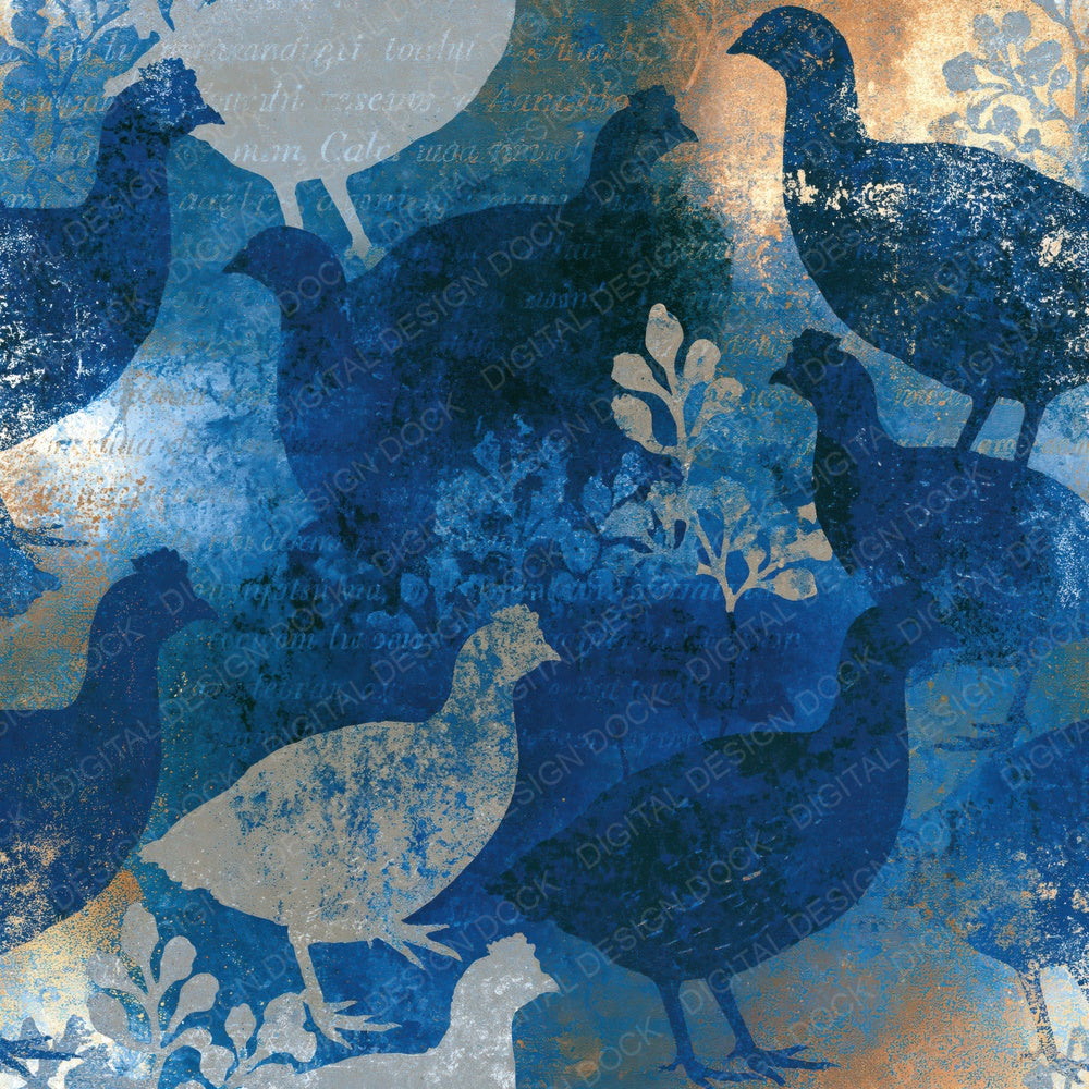 Woodblock Guineafowl Midnight Silver Digital Paper Pack (DDD014321)