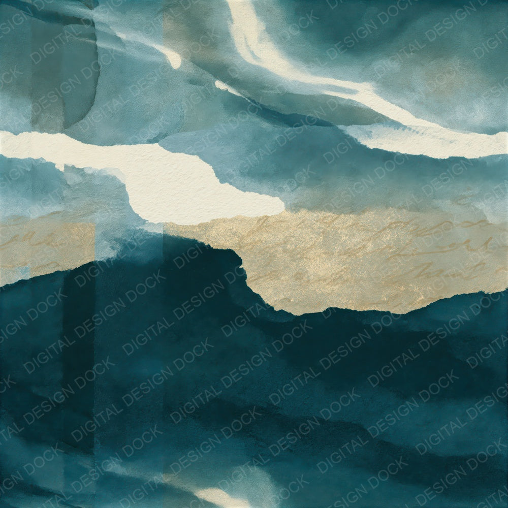 Ink Wash Teal Bone Abstract Seamless Digital Paper Pack (DDD014338)