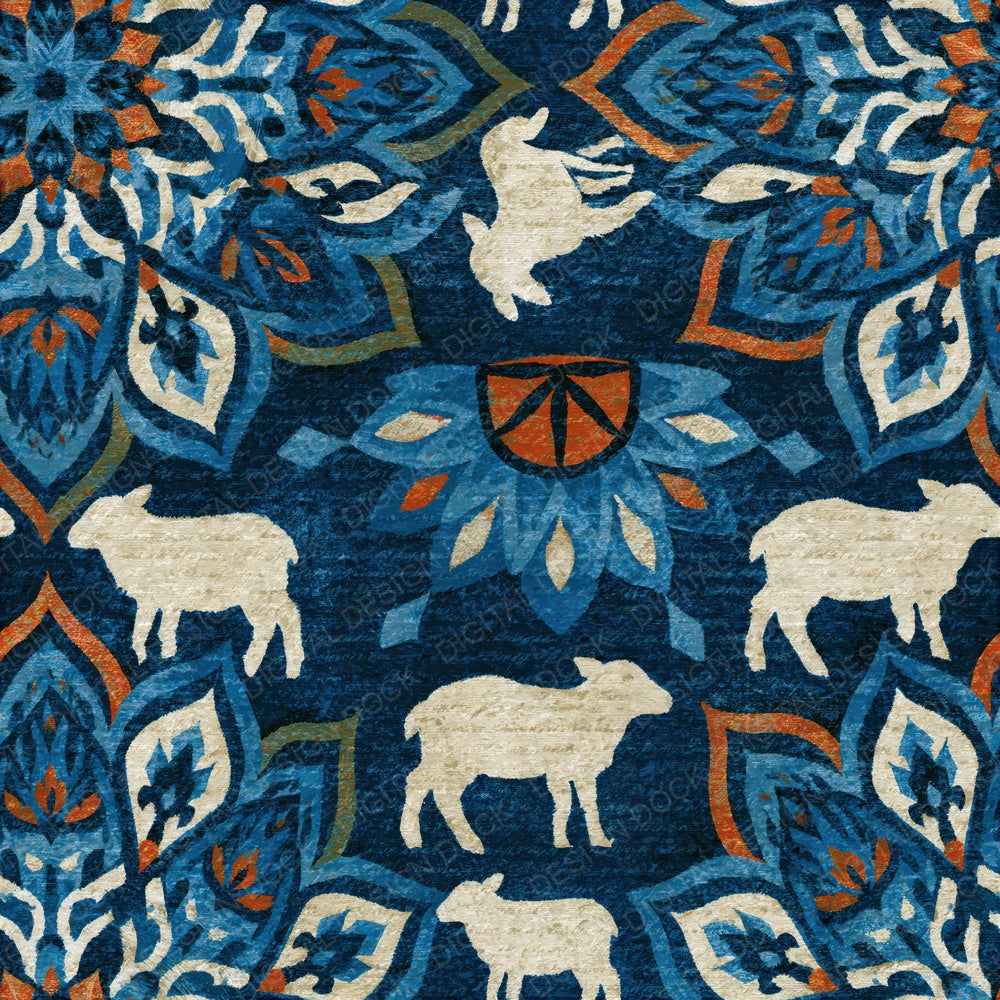 Mandala Lamb Navy Chalk Seamless Digital Paper Pack (DDD014350)