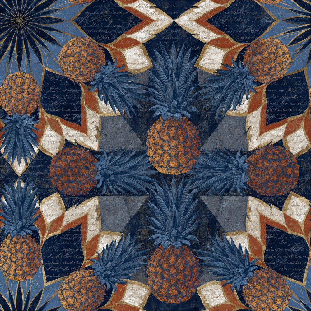 Mandala Pineapple Navy Chalk Seamless Digital Paper Pack (DDD014353)