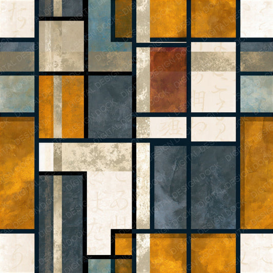 Stained Glass Thunder Brass Ivory Abstract Seamless Digital Paper Pack (DDD014364)
