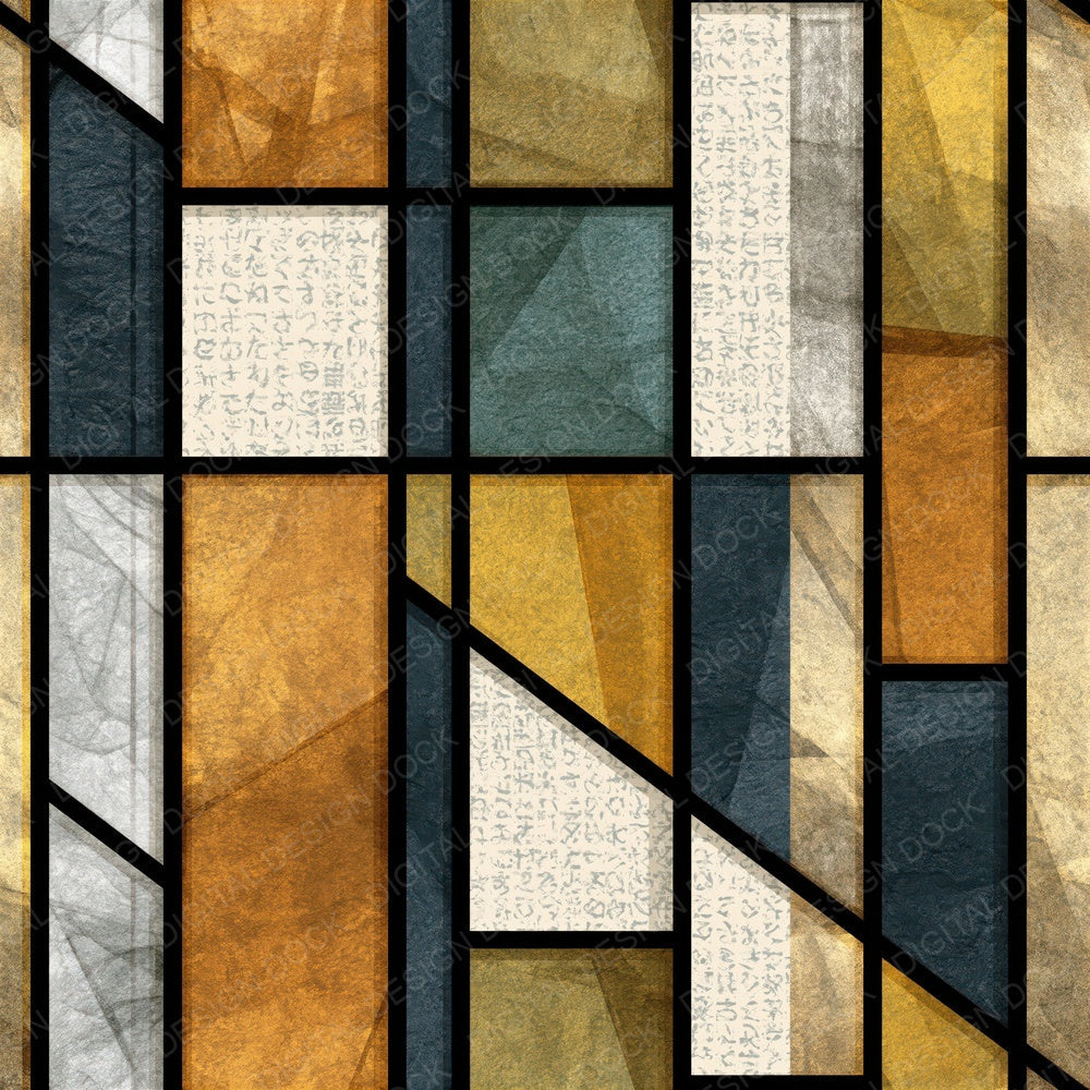 Stained Glass Thunder Brass Ivory Abstract Seamless Digital Paper Pack (DDD014364)
