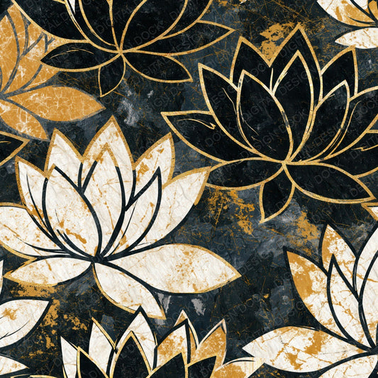 Lithograph Lotus Black Cream Mustard Digital Paper Pack (DDD014407)