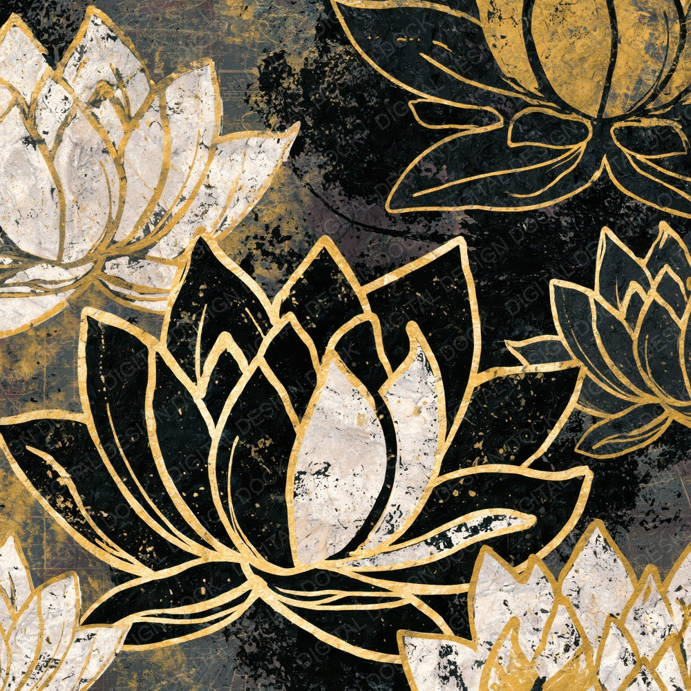 Lithograph Lotus Black Cream Mustard Digital Paper Pack (DDD014407)