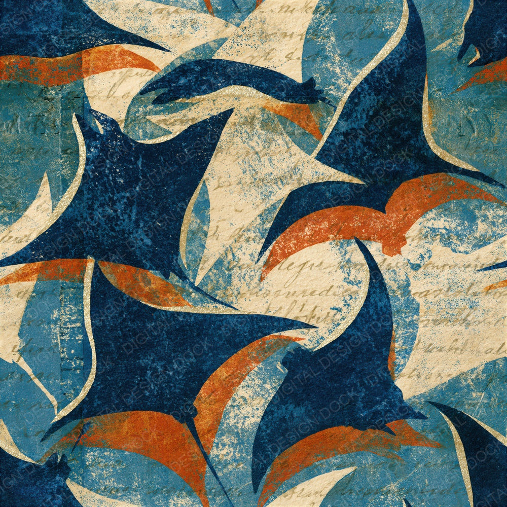 Monoprint Manta Ray Navy Chalk Seamless Digital Paper Pack (DDD014412)