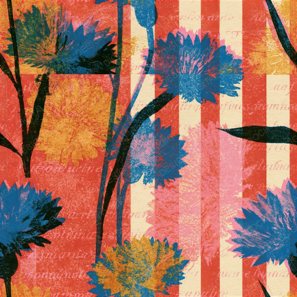Risograph Cornflowers Candy Red Seamless Digital Paper Pack (DDD014415)