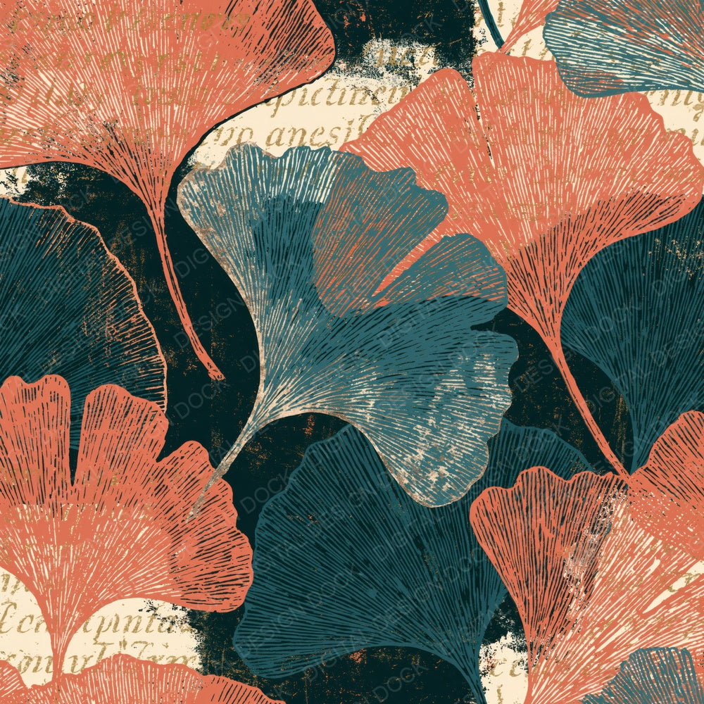 Scratchboard Gingko Coral Seafoam Digital Paper Pack (DDD014417)