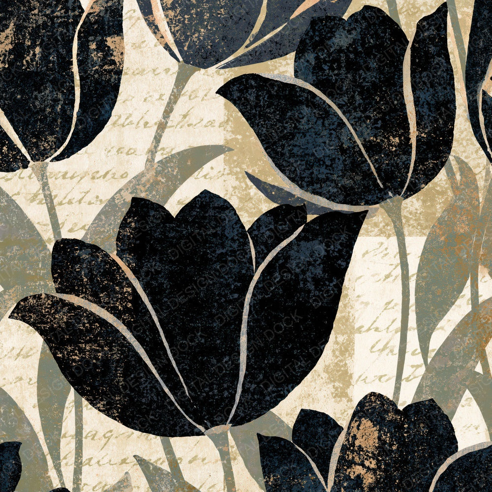 Screenprint Tulips Bone Black Digital Paper Pack (DDD014418)