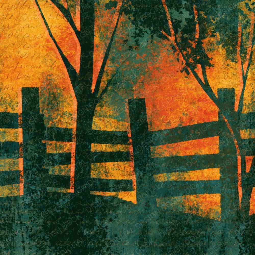 Woodblock Corral Fence Amber Forest Green Digital Paper Pack (DDD014420)