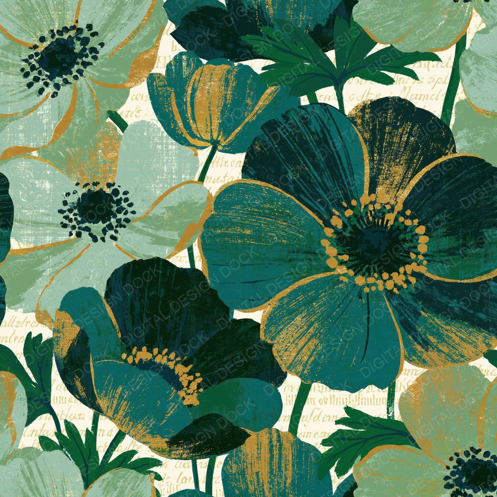 Screenprint Anemones Sage Forest Digital Paper Pack (DDD014441)
