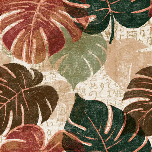 Woodcut Philodendron Moss Brown Seamless Digital Paper Pack (DDD014444)