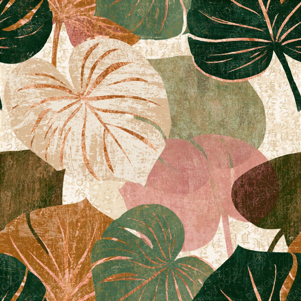 Woodcut Philodendron Moss Brown Seamless Digital Paper Pack (DDD014444)