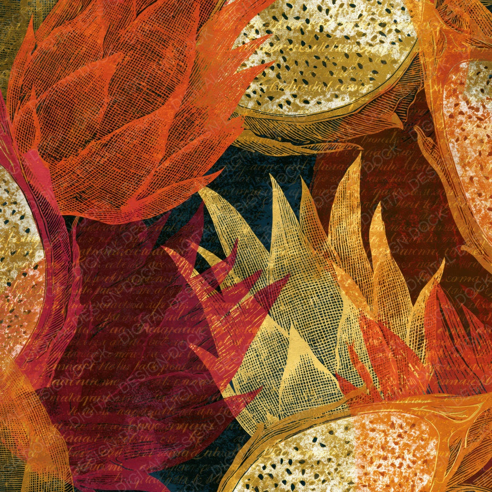 Engraving Dragon Fruit Rust Gold Digital Paper Pack (DDD014448)