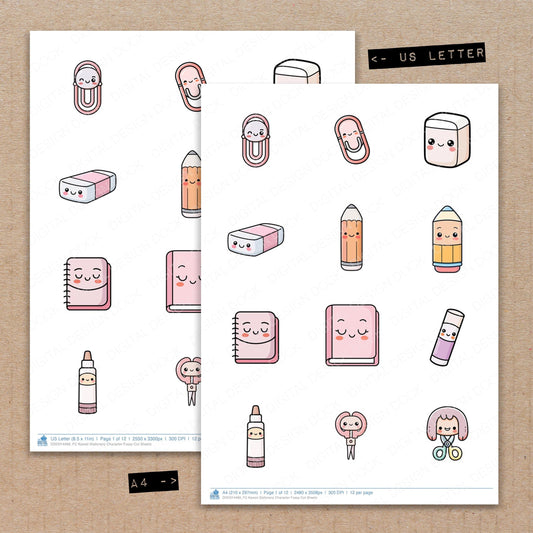 Kawaii Stationery Character Fussy Cut Sheets (DDD014489)