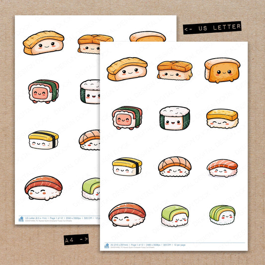 Kawaii Sushi Character Fussy Cut Sheets (DDD014490)