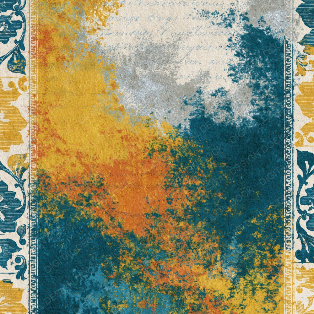 Victorian Mustard Teal Abstract Digital Paper Pack (DDD014582)