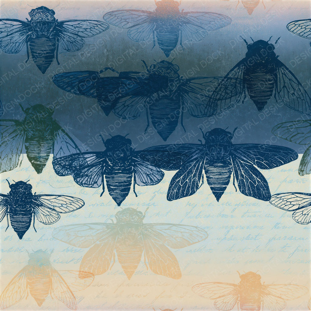 Letterpress Cicadas Navy Bone Seamless Digital Paper Pack (DDD014595)