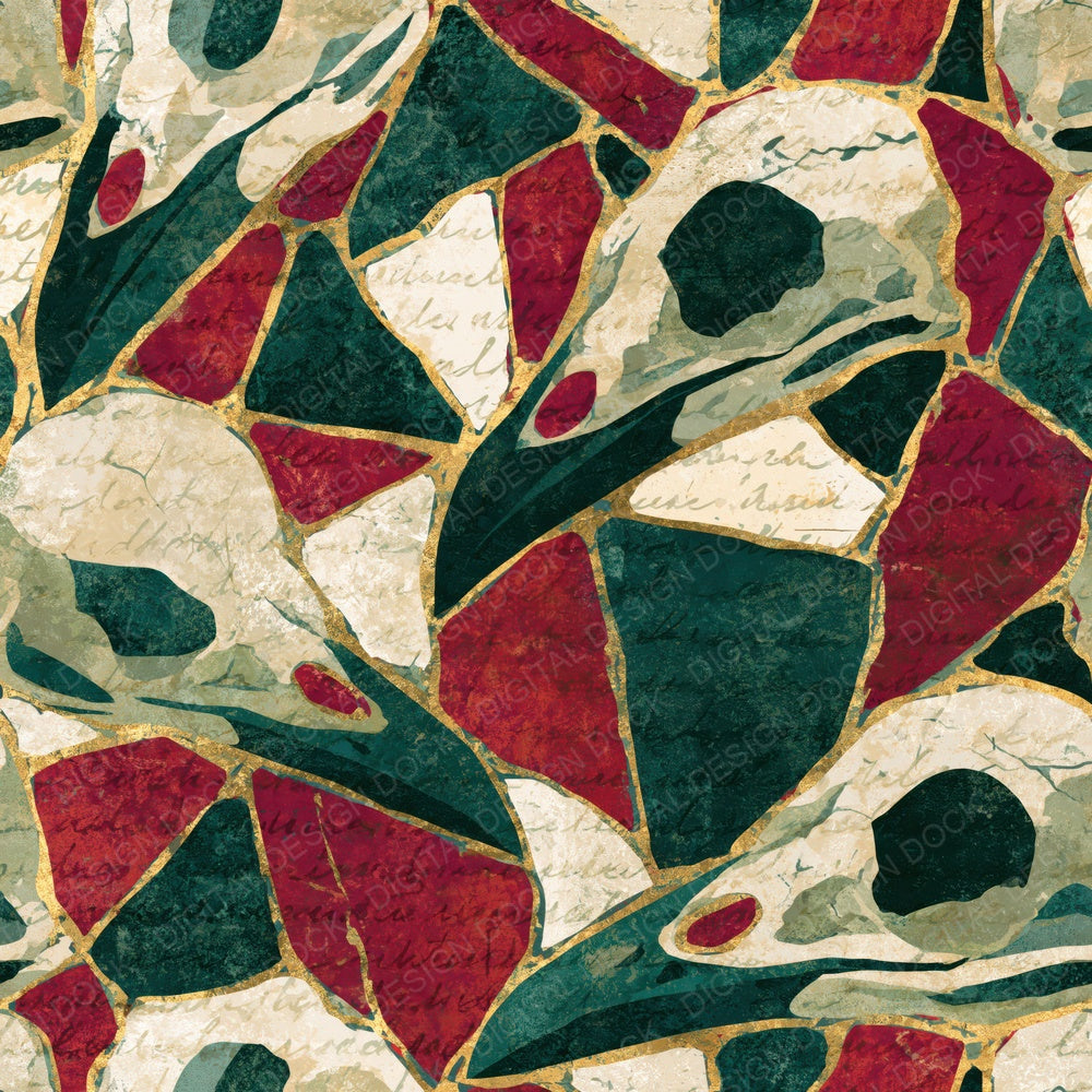 Mosaic Bird Skulls Emerald Ruby Digital Paper Pack (DDD014597)
