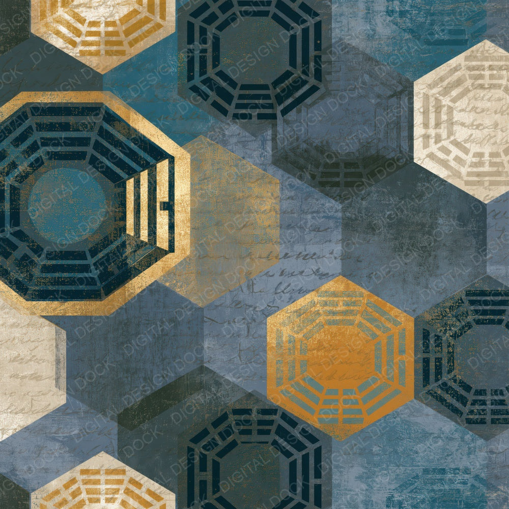 Screenprint I Ching Hexagrams Pewter Slate Digital Paper Pack (DDD014601)