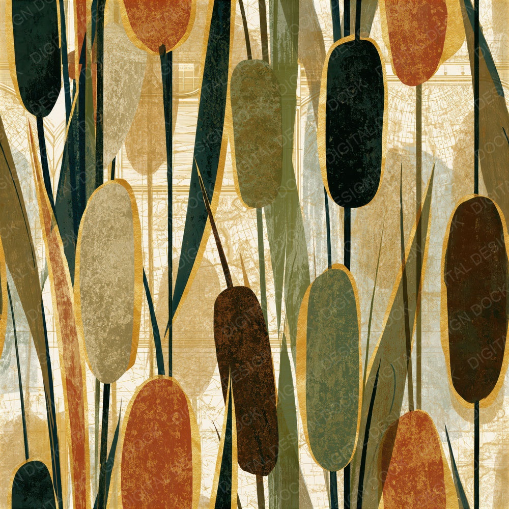 Screenprint Cattails Moss Bark Seamless Digital Paper Pack (DDD014612)