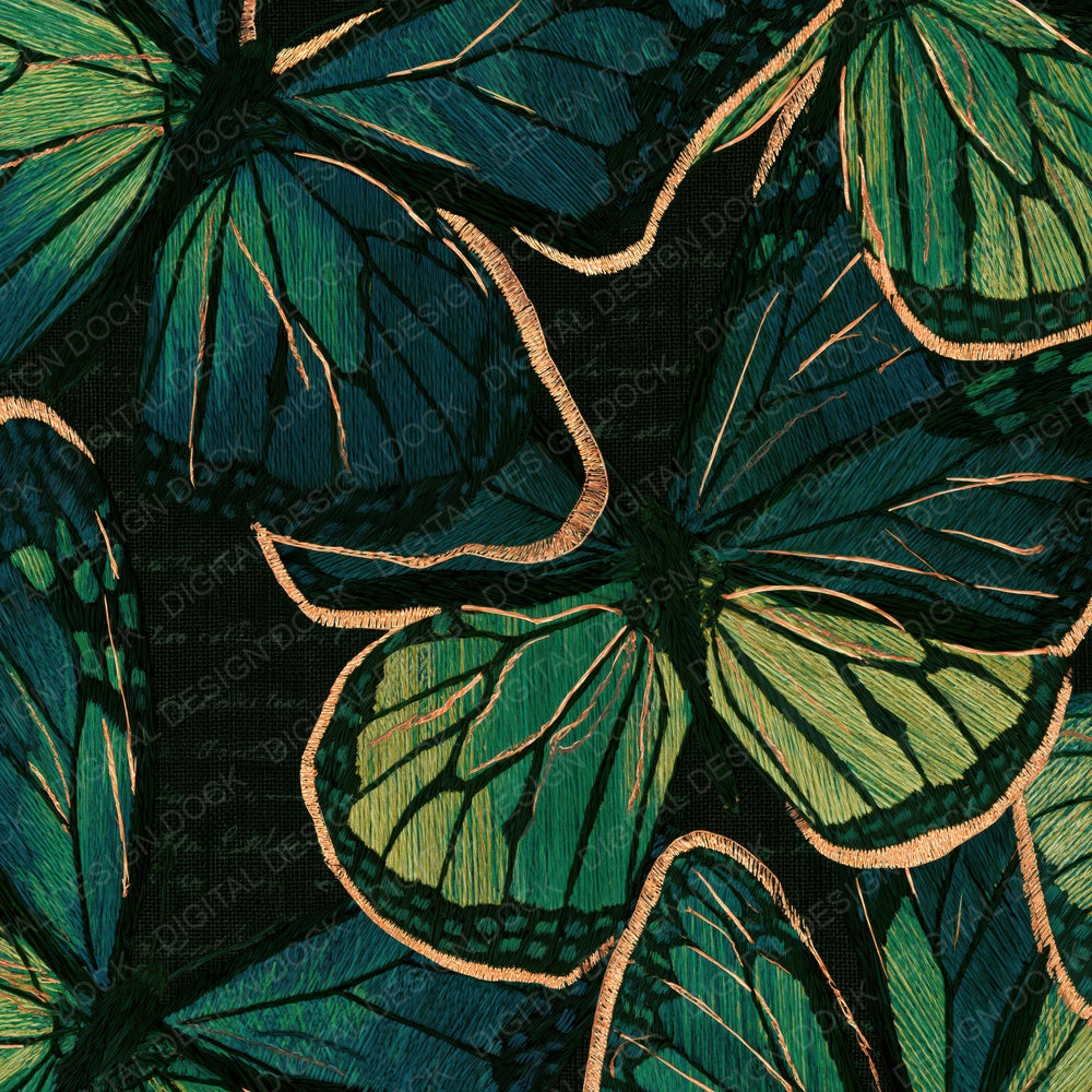 Embroidery Butterfly Wings Emerald Digital Paper Pack (DDD014665)