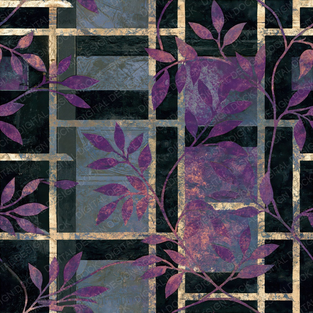 Etching Garden Trellises Purple Silver Seamless Digital Paper Pack (DDD014666)